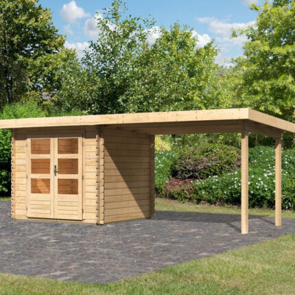 Abri de jardin en bois massif 5,62m² Bastrup 2 avec appentis 300cm – Karibu