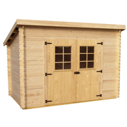 Abri de jardin en bois massif 6,05m² monopente – madriers 20mm – toiture Onduline – Habrita