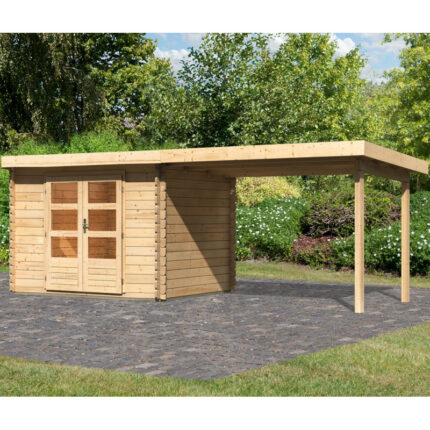 Abri de jardin en bois massif 7,04m² Bastrup 3 avec appentis 300cm – Karibu