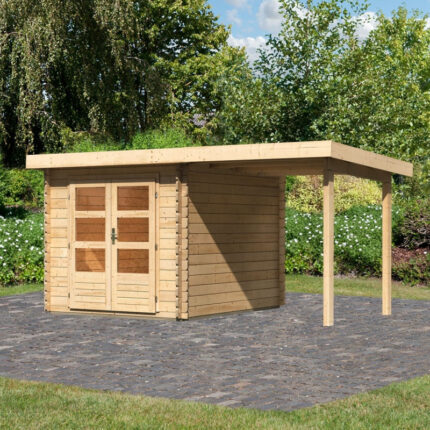 Abri de jardin en bois massif 7,04m² Bastrup 4 avec appentis 200cm – Karibu