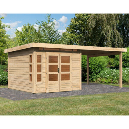 Abri de jardin en bois massif 7,50m² Kastorf 6 avec appentis 320cm – Karibu