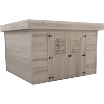Abri de jardin en bois massif 7,97m² monopente – madriers 28mm – toiture en bac acier – Habrita