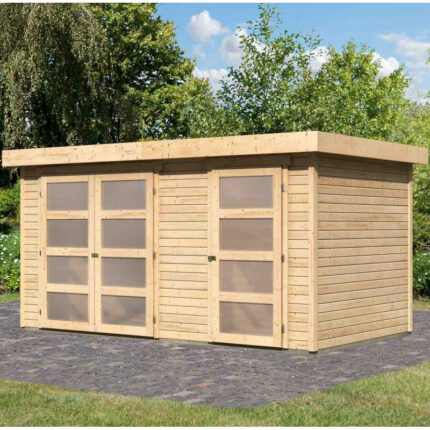 Abri de jardin en bois massif 8,77m² avec cloison intérieure Mühlentrup 1 – Karibu