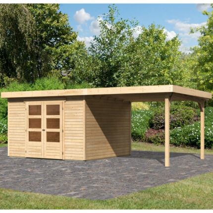 Abri de jardin en bois massif 9,24m² Askola 6 avec appentis 280cm – Karibu