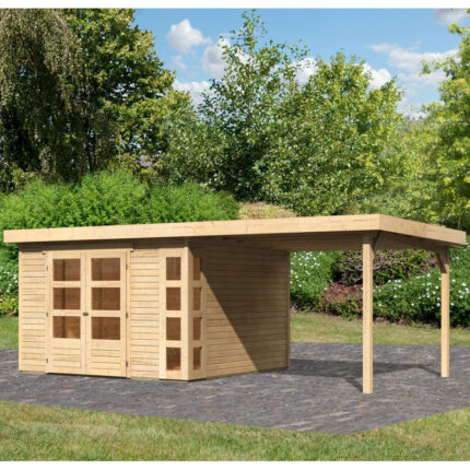 Abri de jardin en bois massif 9,24m² Kerko 6 avec appentis 280cm – Karibu