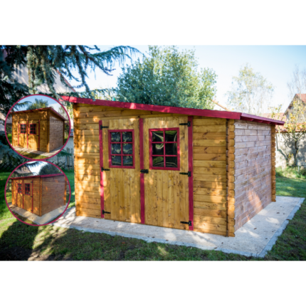 Abri de jardin en bois massif 9,94m² monopente – madriers 28mm – Habrita