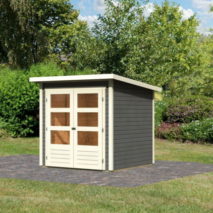 Abri de jardin en bois massif gris terre 3,46m² Stockach 2 – Karibu