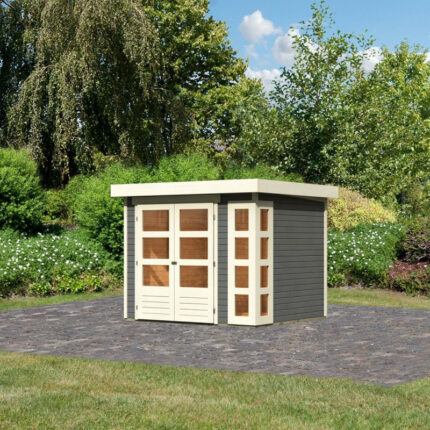 Abri de jardin en bois massif gris terre 5,25m² Kerko 3 – Karibu