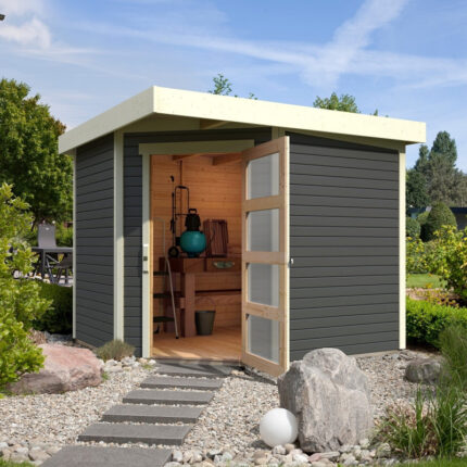 Abri de jardin en bois massif gris terre 5,95m² Schwandorf 5 – Karibu