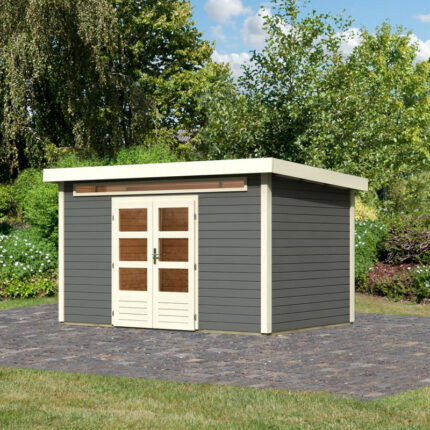 Abri de jardin en bois massif gris terre 8,88m² Kandern 7 – Karibu