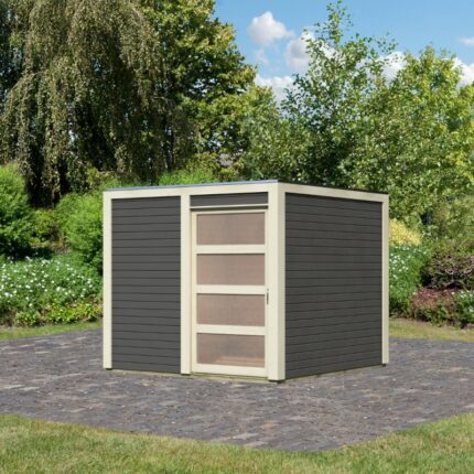 Abri de jardin en bois vitrifié gris 19mm Qubic 6.05m² - Karibu
