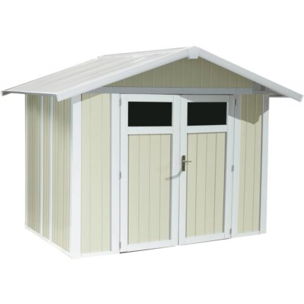 Abri de jardin en PVC 4,9m² UTILITY blanc et gris vert Grosfillex + kit ancrage offert