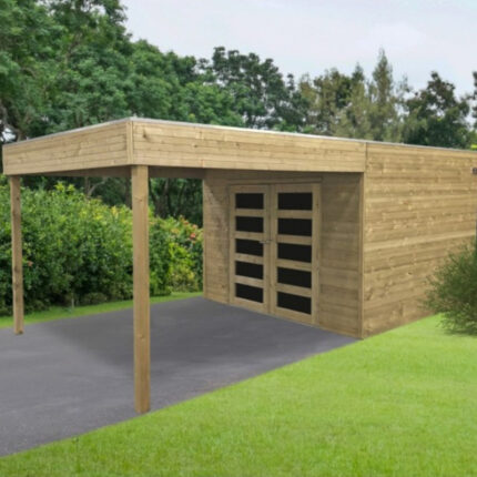 Abri de jardin Matera 17,04m² en bois traité autoclave 19mm avec terrasse couverte - SOLID