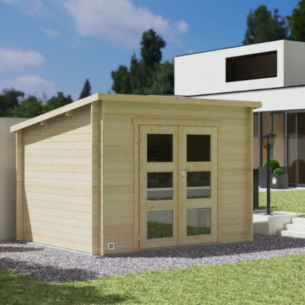 Abri de jardin monopente en bois massif 7,4m² JUNO Modern – madriers 28mm – Forest Style