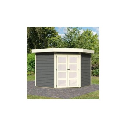 Abri de jardin toit plat 5,95m² bois gris 19mm Goldendorf 5 - Karibu