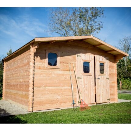 Abri de jardin en Douglas DOMMAR 15,27m² madriers 28mm + couverture Onduline - HABRITA