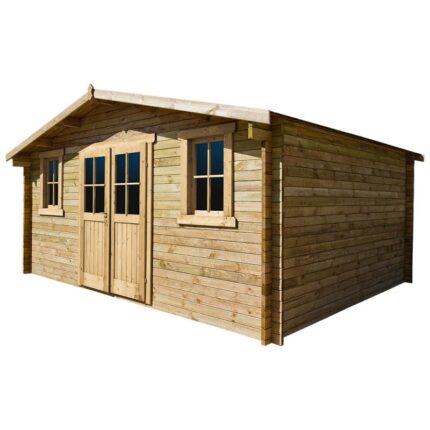 Abri en bois massif 16m² PLUS 28mm traité teinté marron Gardy Shelter