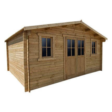 Abri en bois massif 19,8m² PLUS 28mm traité teinté marron Gardy Shelter