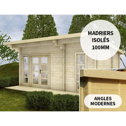 Abri en bois massif 19m² avec isolation madriers 100mm Gardy Shelter
