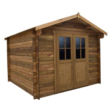 Abri en bois massif 9m² PLUS 28mm traité teinté marron Gardy Shelter
