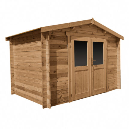 Abri en bois massif 6m² PRIMO 28mm traité teinté marron Gardy Shelter