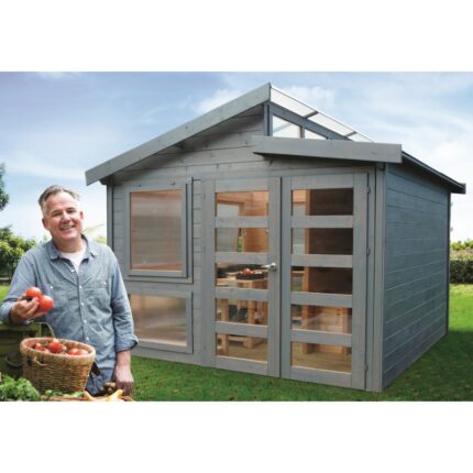 Abri serre en bois massif 28mm - 8,91m² toit gradin SOLID