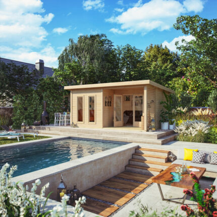 Abri toit plat 18,78m² bois massif 40mm Radeburg 5 – Karibu