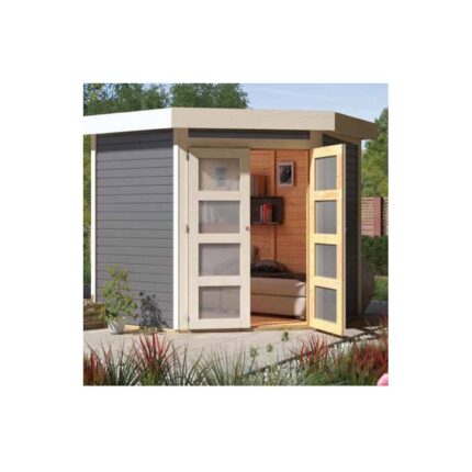 Abri toit plat 4,62m² Goldendorf 3 en bois vitrifié gris 19mm - Karibu