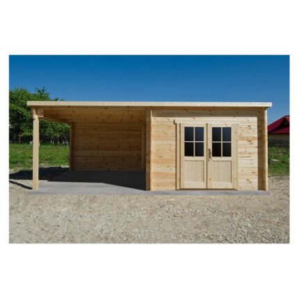 Abri toit plat 9m² PLUS 40mm + terrasse couverte latérale 9m² Gardy Shelter