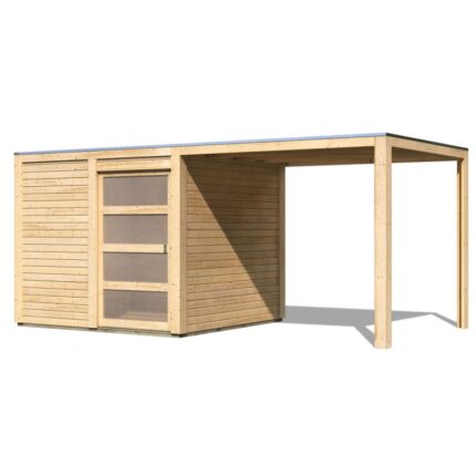 Abri toit plat en bois massif 19mm Qubic 6,05m² + appentis 5,6m² - Karibu