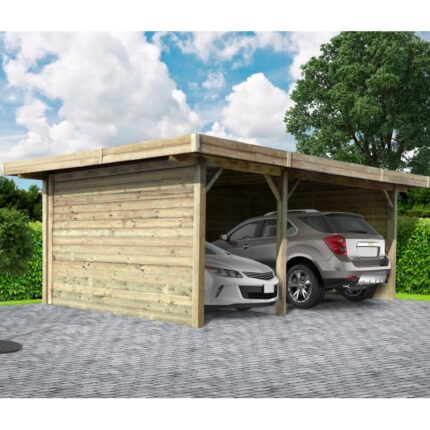 Carport configuré 7x5x2,5m en bois traité autoclave avec 3 parois latérales pleines - SOLID