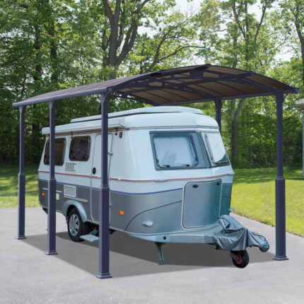 Carport sur-élevé en alu gris et polycarbonate 1 voiture 18,2m² Arcadia Alpine 5000 - CANOPIA