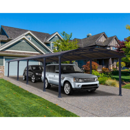 Carport en alu gris et polycarbonate 38,7m² Arcadia™ 10600 – Canopia