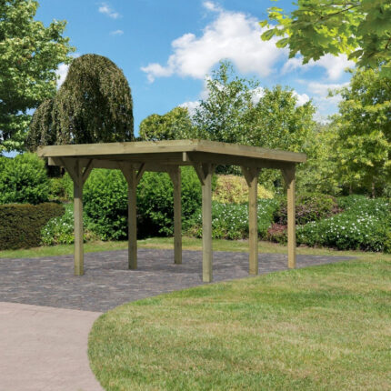 Carport en bois autoclave 15m² et toit en acier – KARIBU