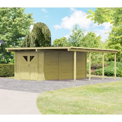 Carport en bois autoclave 30,35m² avec débarras 14,4m² - Karibu