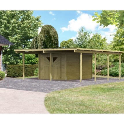 Carport en bois autoclave 30,35m² avec débarras 9m² - Karibu