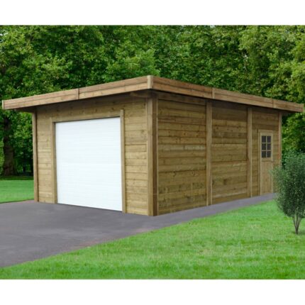 Carport-garage 7x5x2,5m en bois traité autoclave avec porte sectionnelle motorisée - SOLID