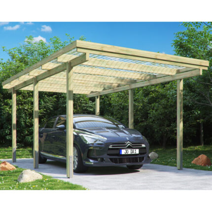 Carport simple en bois traité autoclave 15m² et toit en PVC - Eden