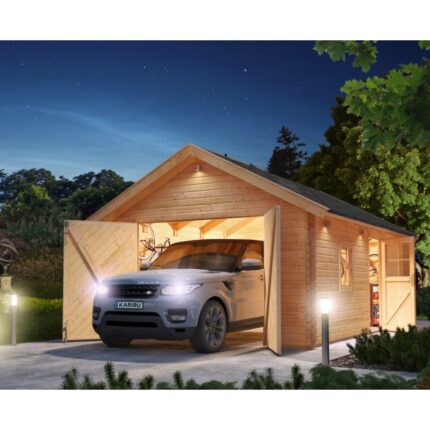 Garage en bois certifié 20,78m² - madriers 40mm – Karibu