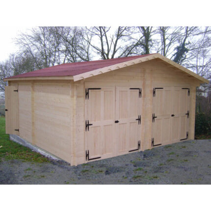 Garage double en bois massif 42,16m² – madriers 42mm – Habrita