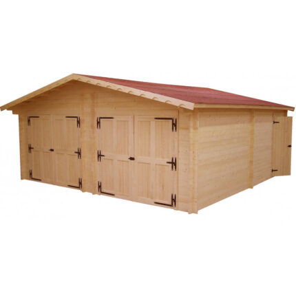 Garage double en bois massif 42,16m² – madriers 60mm – Habrita