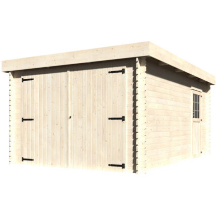 Garage Galan toit plat 16,79m² madriers 28mm avec double porte battante + porte latérale vitrée – Décor et Jardin