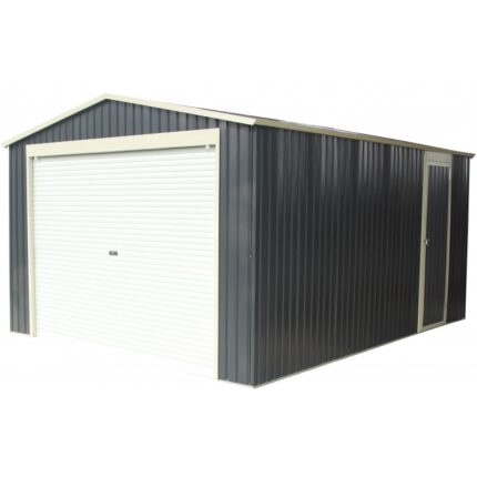 Garage métal anthracite 19,52m² porte enroulable + kit d'ancrage X-METAL