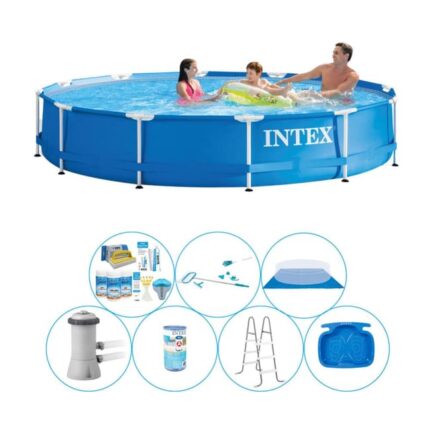 Paquet de piscine tout en 1 - 8 pièces - Intex Metal Frame Ronde 366x76 cm