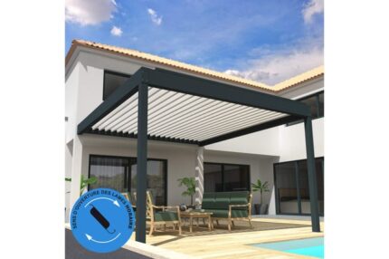 Pergola Bioclimatique COCOON XL perpendiculaire Horaire Mixte Gris anthracite / Blanc 6,015x4,50m Verin