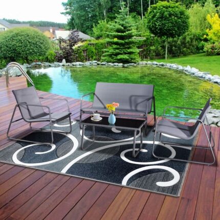 Salon de jardin en métal et textilène 4 places + table basse