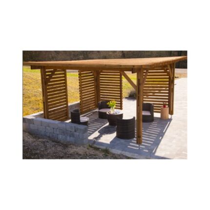 Pergola 5 x 5 m en bois massif avec persiennes et brise soleil traitée classe 3