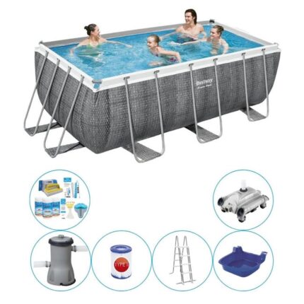 Ensemble de piscine tout en 1 - Bestway Power Steel Rotan Rect. 412x201x122 cm - Avec pompe de filtrage