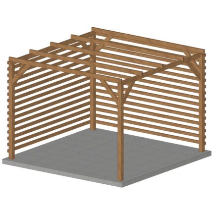 Pergola en bois massif 3x3, classe 3, durable, 2 fonds brise vue en persienne