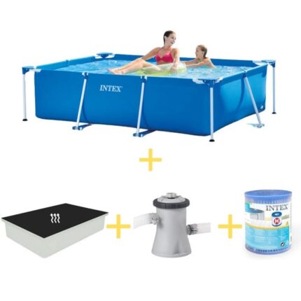 Intex Piscine - Frame Pool - 220 x 150 x 60 cm - Avec Tapis solaire, Pompe filtrante & Filtre